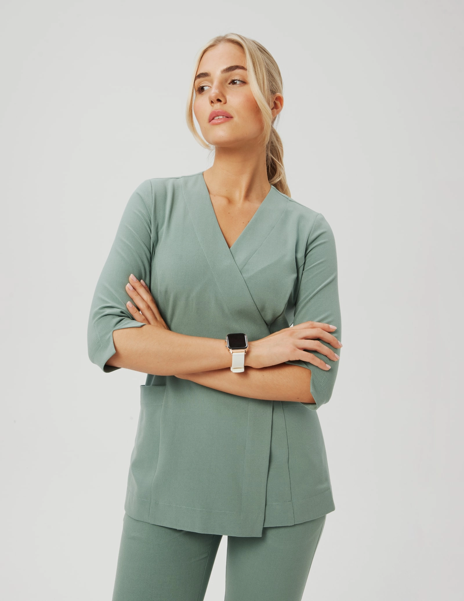 Bluză medicală cu cravată Rosalie - DUSTY GREEN